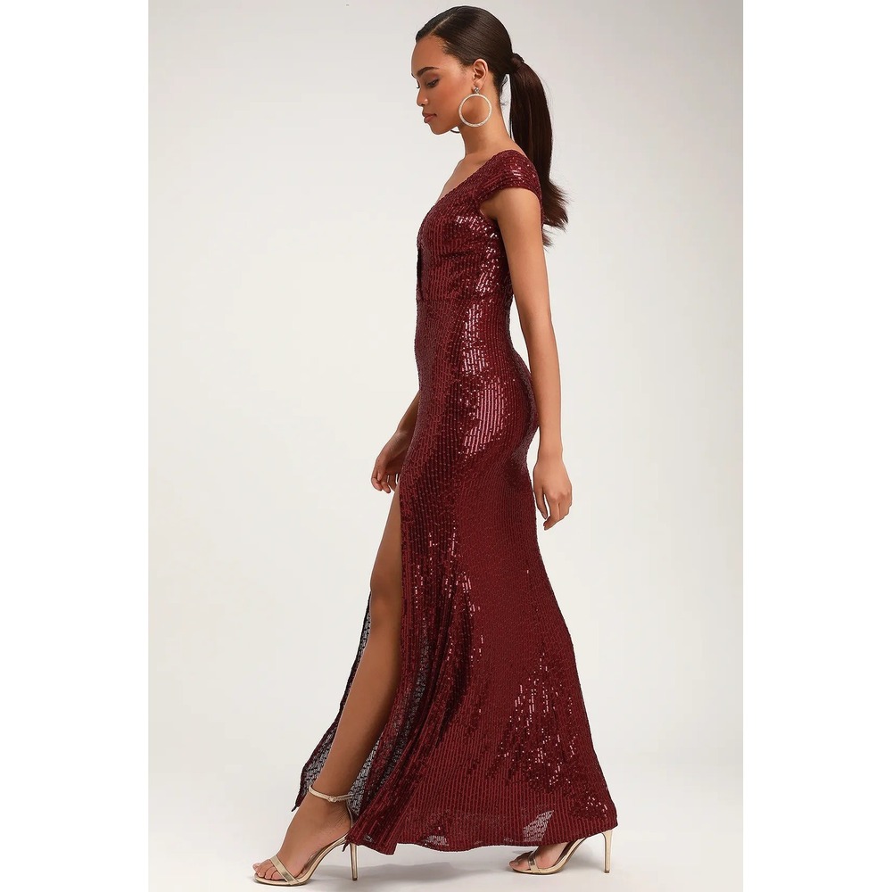LULUS Catching Compliments Burgundy Sequin Maxi Dress Holiday Glam XS -NWT - Picture 11 of 16
